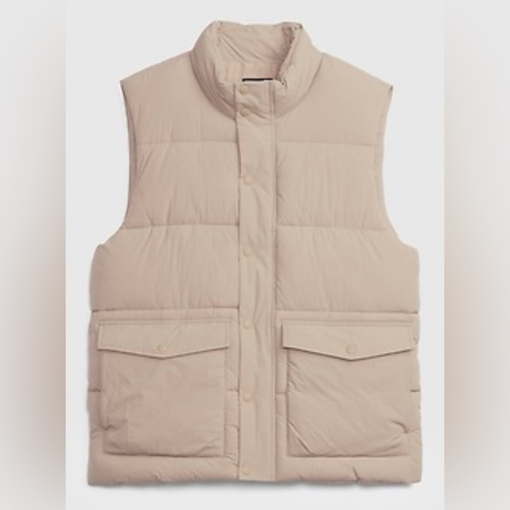 GAP Mens puffer vest jacket Beige size M Water repellent J crew